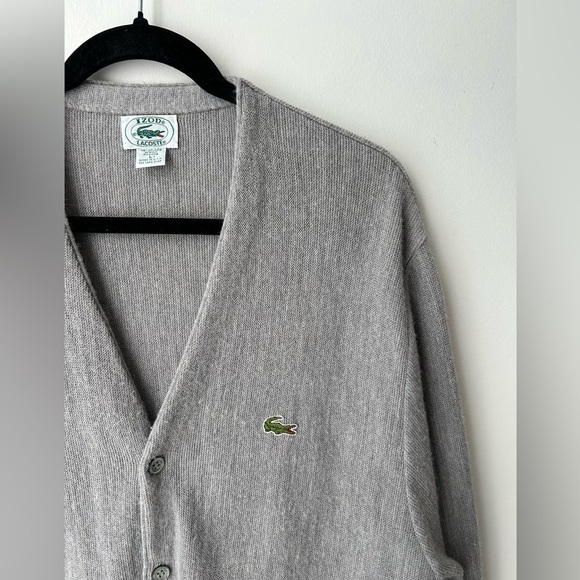 VTG Lacoste Gray Cardigan Sweater Men's Large 100% Orlon Acrylic USA MADE - Picture 2 of 13